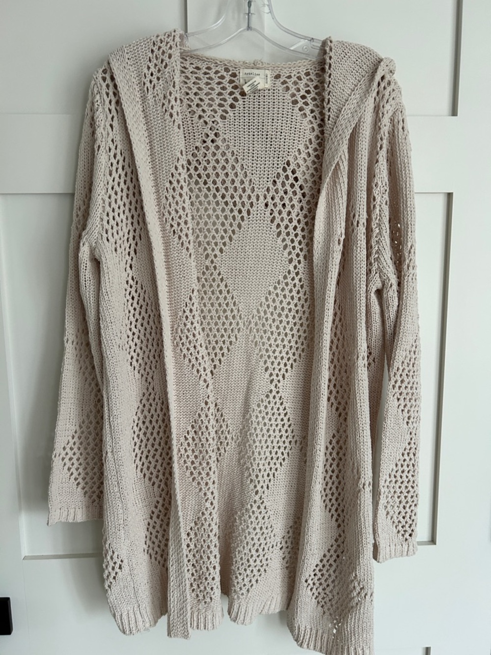 Open-Knit Hooded Cardigan in Light Taupe